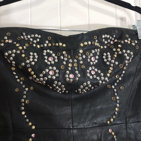 Isabel Marant Womens Dress Diana Black Lamb Leather Studded Strapless Mini Y2K 8 - Picture 4 of 12